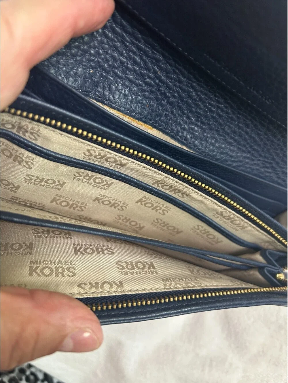 Michael Kors Hamilton Navy Blue Leather Satchel Bag With Matching Wallet Set